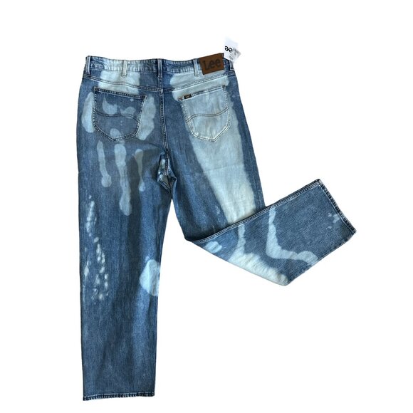 NWT LEE Loose Bleached Jeans Straight 90’s Jeans Fit Tie Dye Blue White Rare 38x - Picture 4 of 6